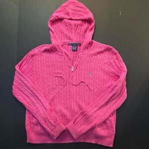 Ralph Lauren Golf Women’s Pink Cable Knit Zip-Up Hoodie Sweater Size Medium